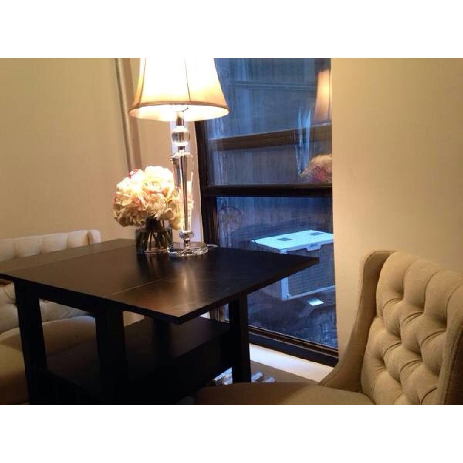 LUXE TUFTED CYNTHIA ROWLEY PUB CHAIRS & DROP-LEAF/WINE RACK PUB TABLE - image-5