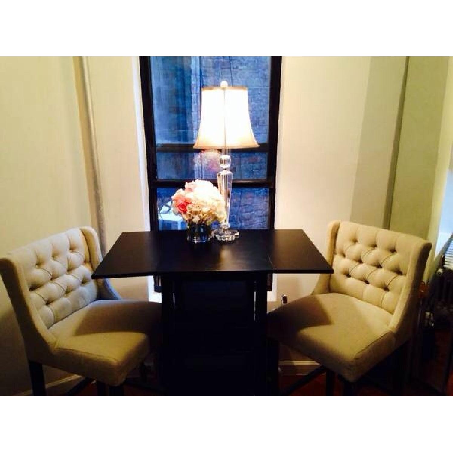 LUXE TUFTED CYNTHIA ROWLEY PUB CHAIRS & DROP-LEAF/WINE RACK PUB TABLE - image-6