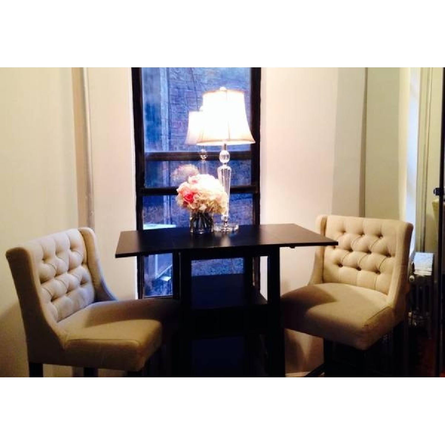 LUXE TUFTED CYNTHIA ROWLEY PUB CHAIRS & DROP-LEAF/WINE RACK PUB TABLE - image-7