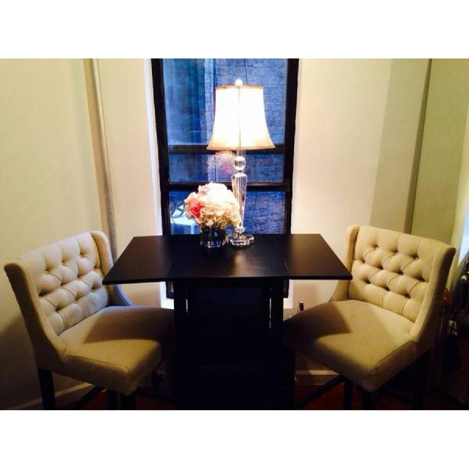 LUXE TUFTED CYNTHIA ROWLEY PUB CHAIRS & DROP-LEAF/WINE RACK PUB TABLE - image-0