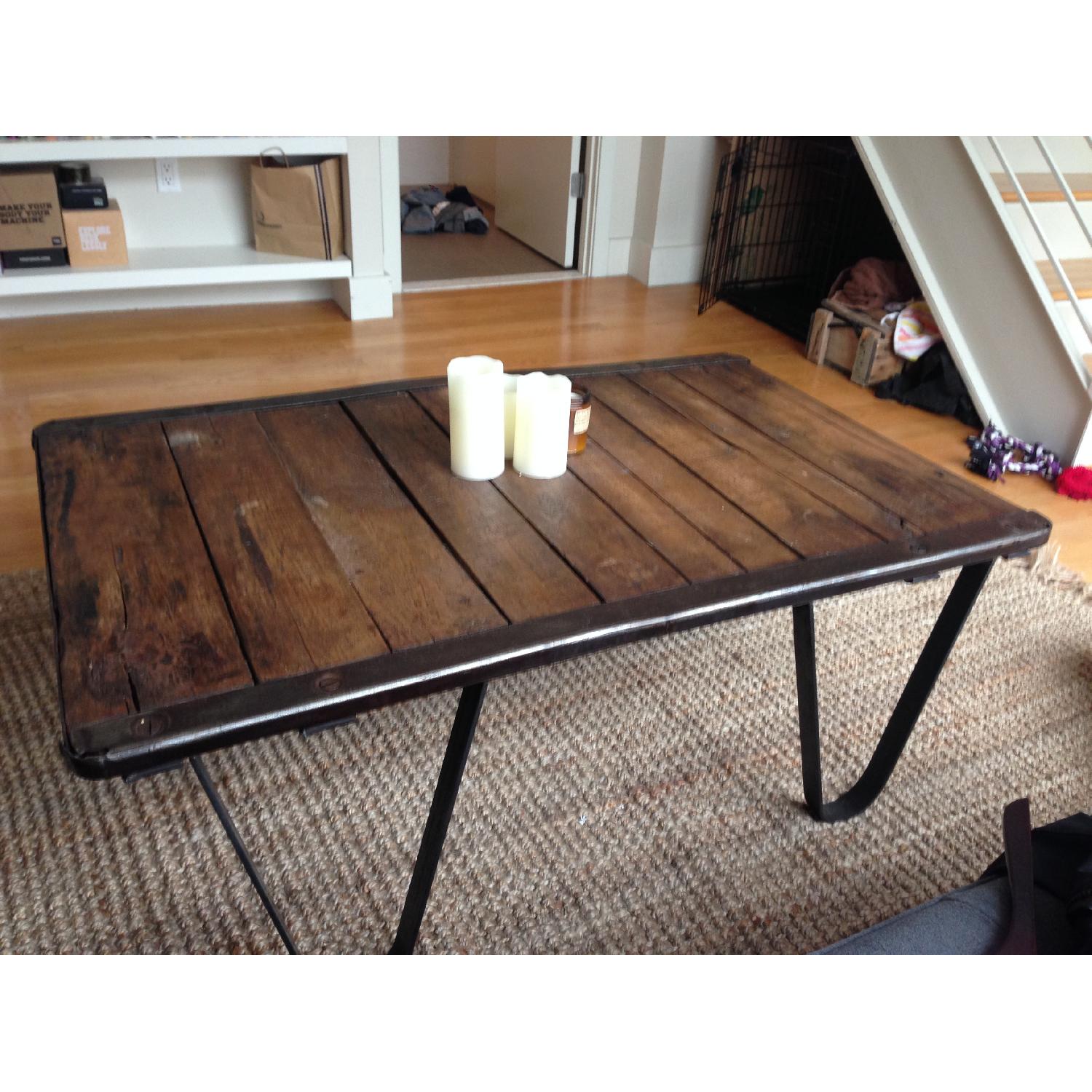 Industrial Cast Iron/Wood Coffee Table - image-3