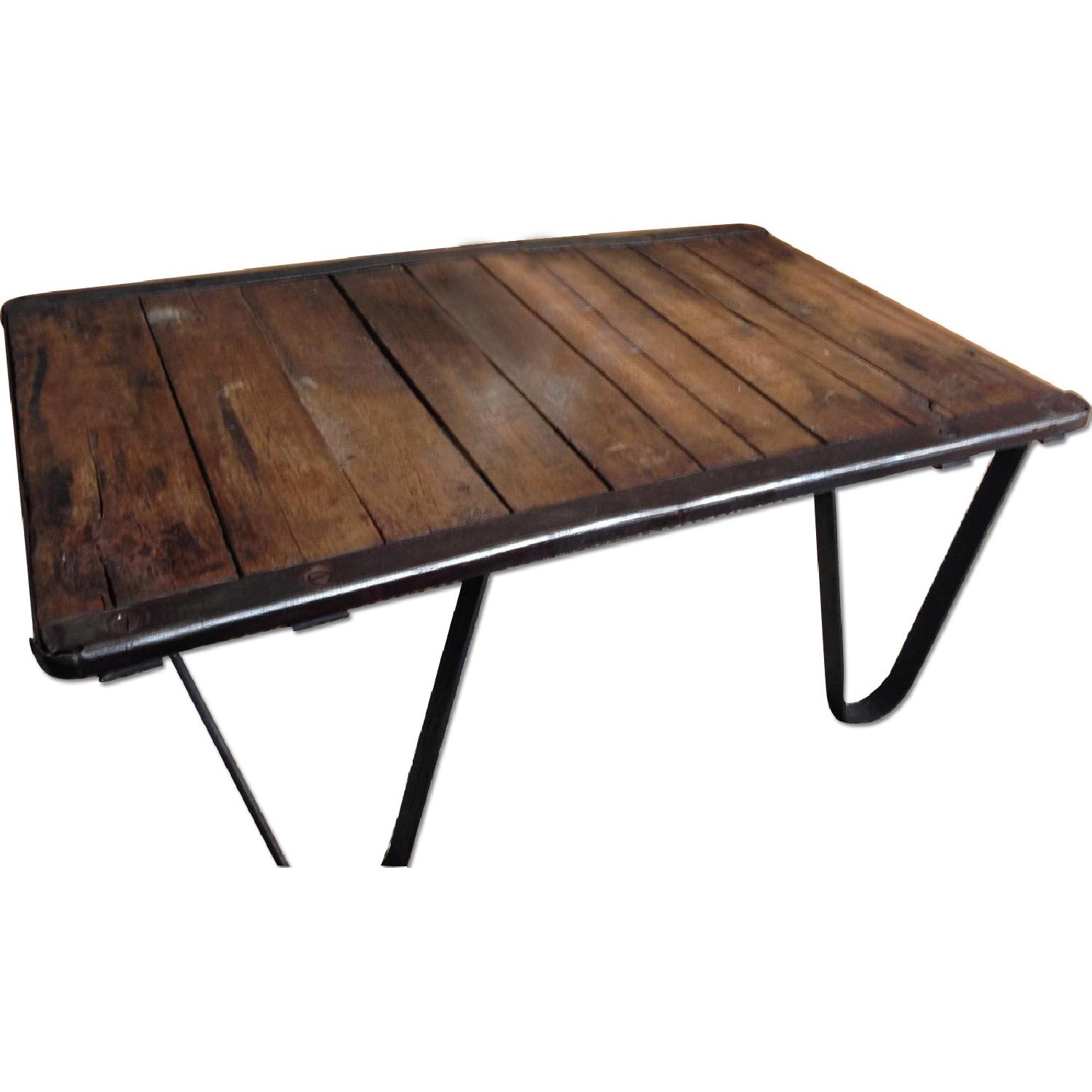 Industrial Cast Iron/Wood Coffee Table - image-0