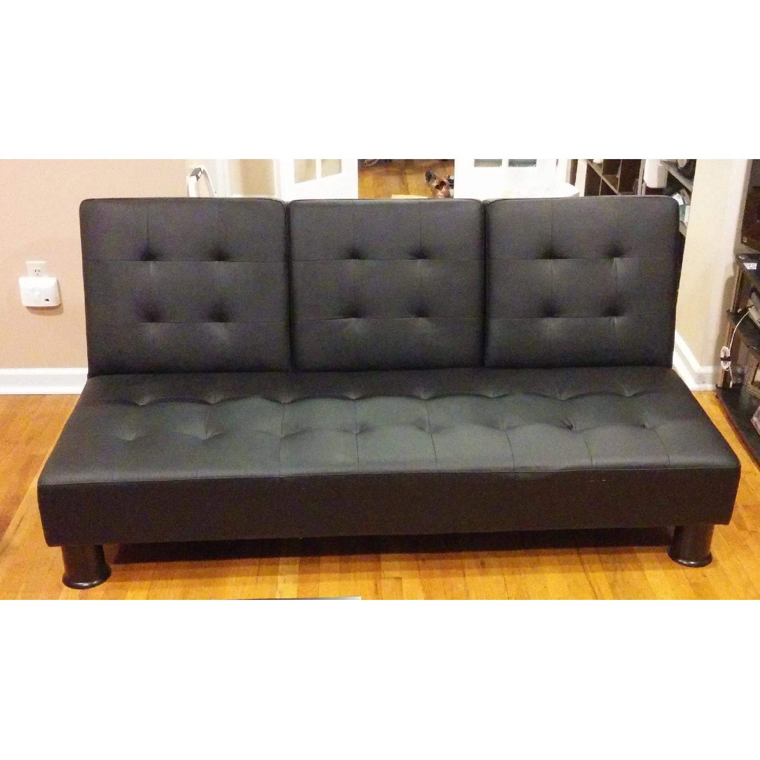 Black Faux Leather Futon Sofa Bed - image-3