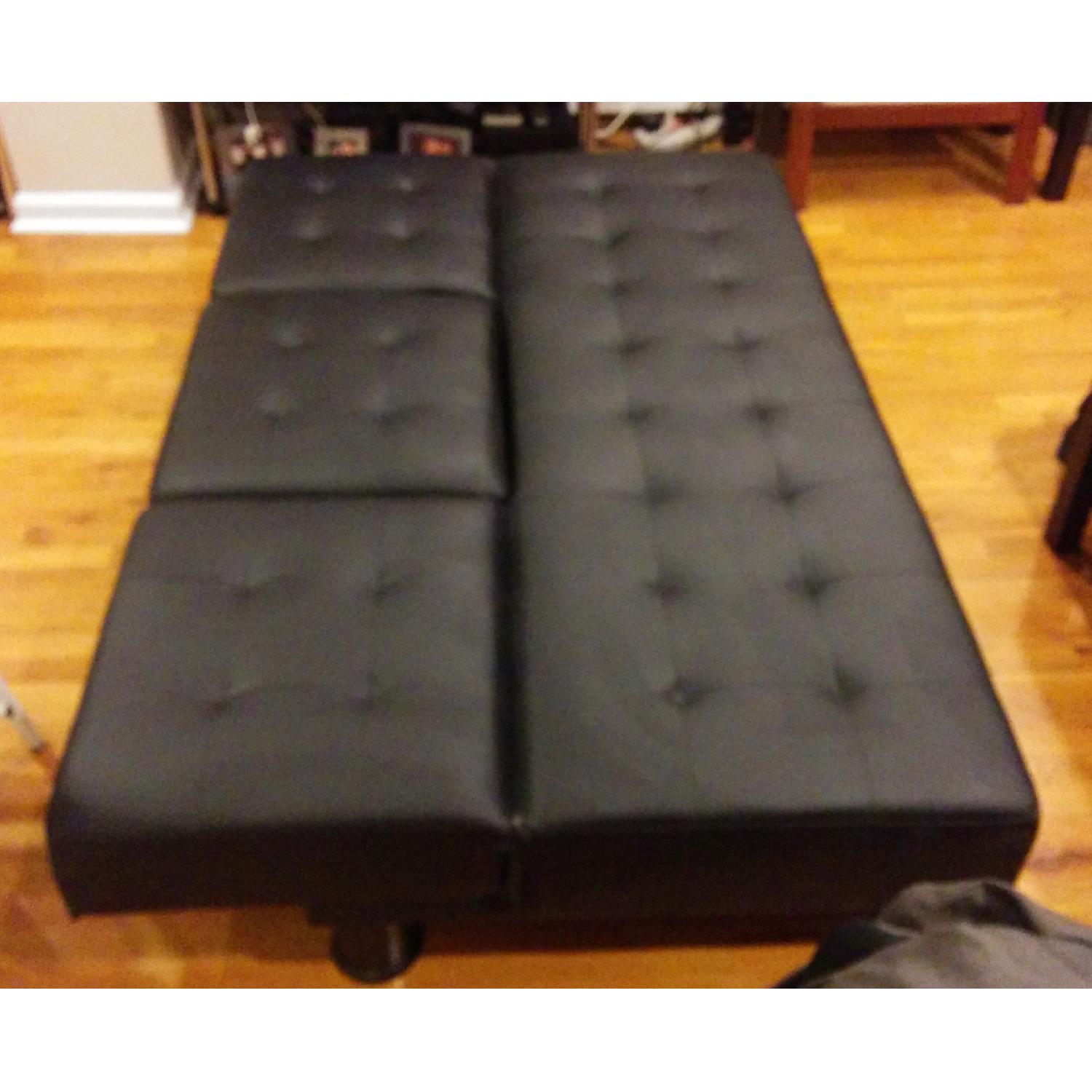 Black Faux Leather Futon Sofa Bed - image-4