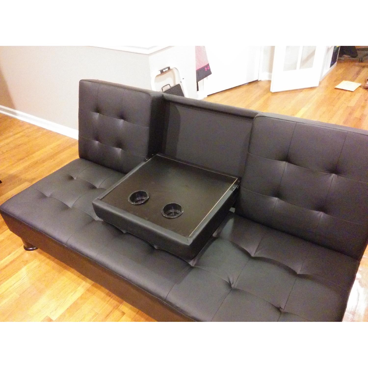 Black Faux Leather Futon Sofa Bed - image-6