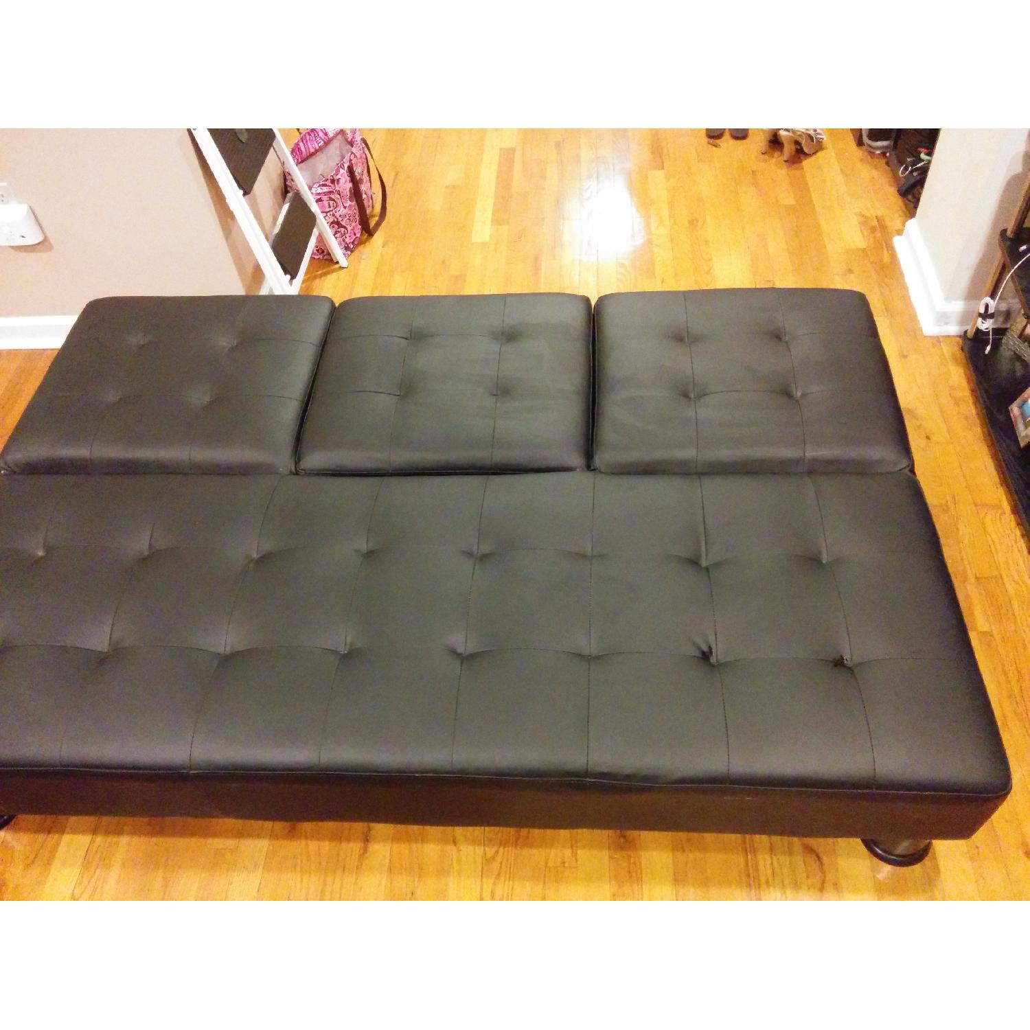 Black Faux Leather Futon Sofa Bed - image-7