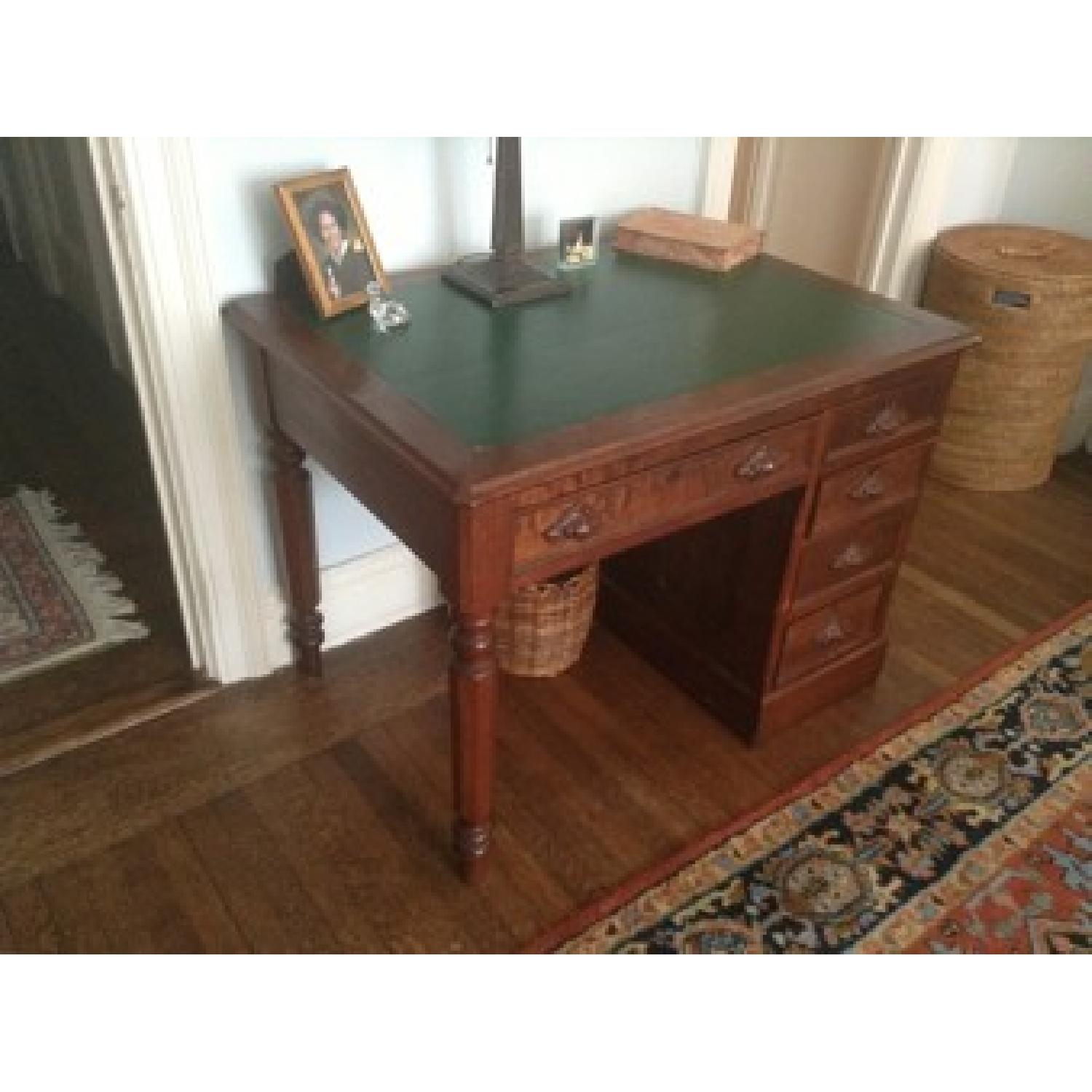 Desk With Dark Green Leather Top - image-1