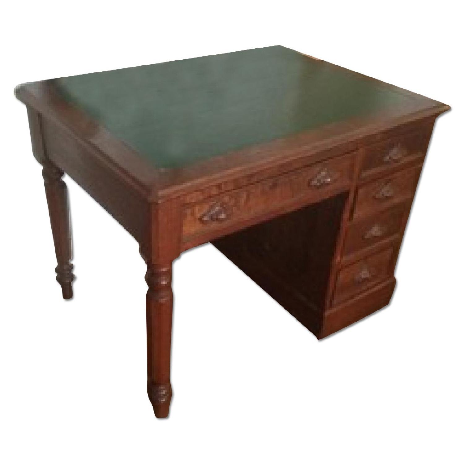 Desk With Dark Green Leather Top - image-0