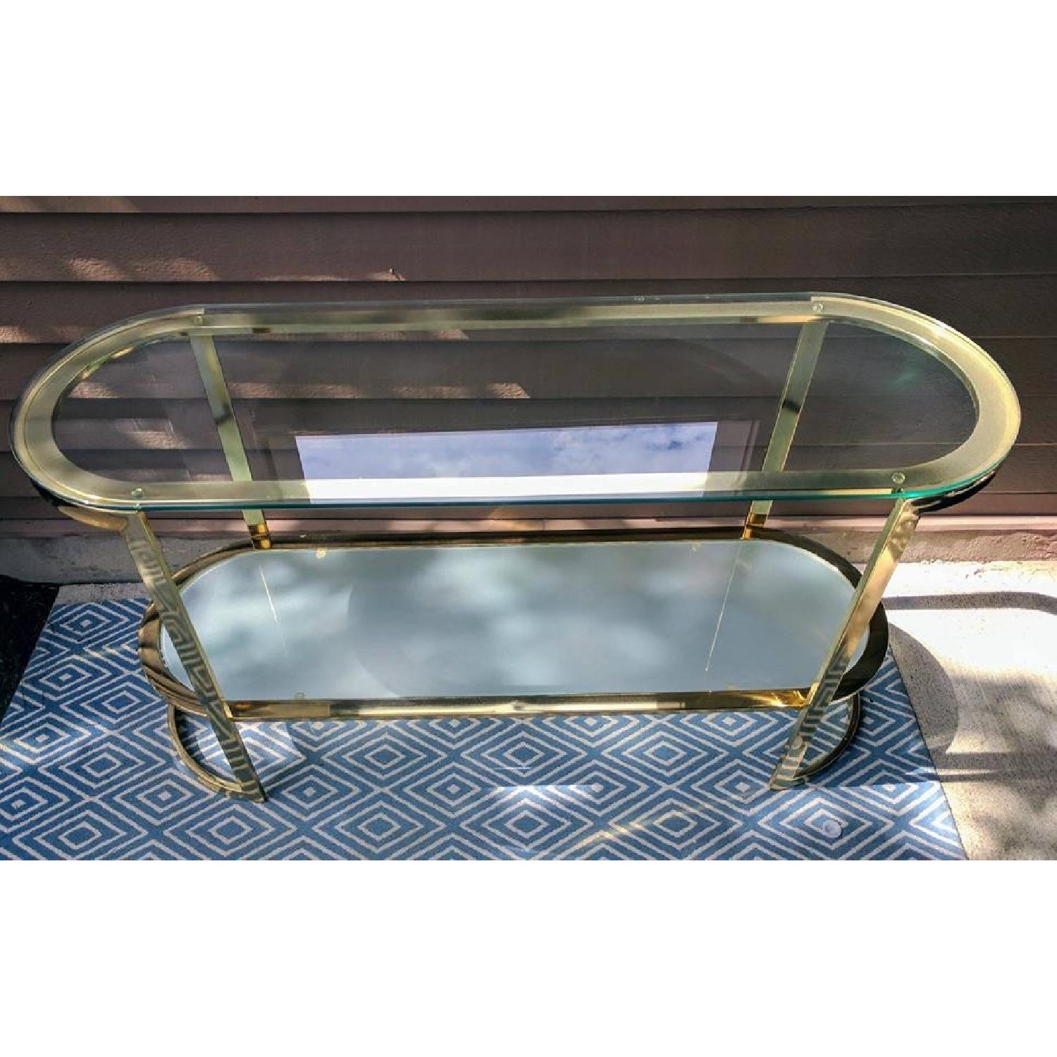 Vintage Mid Century 2 Tier Brass & Glass Oval Console Table - image-2