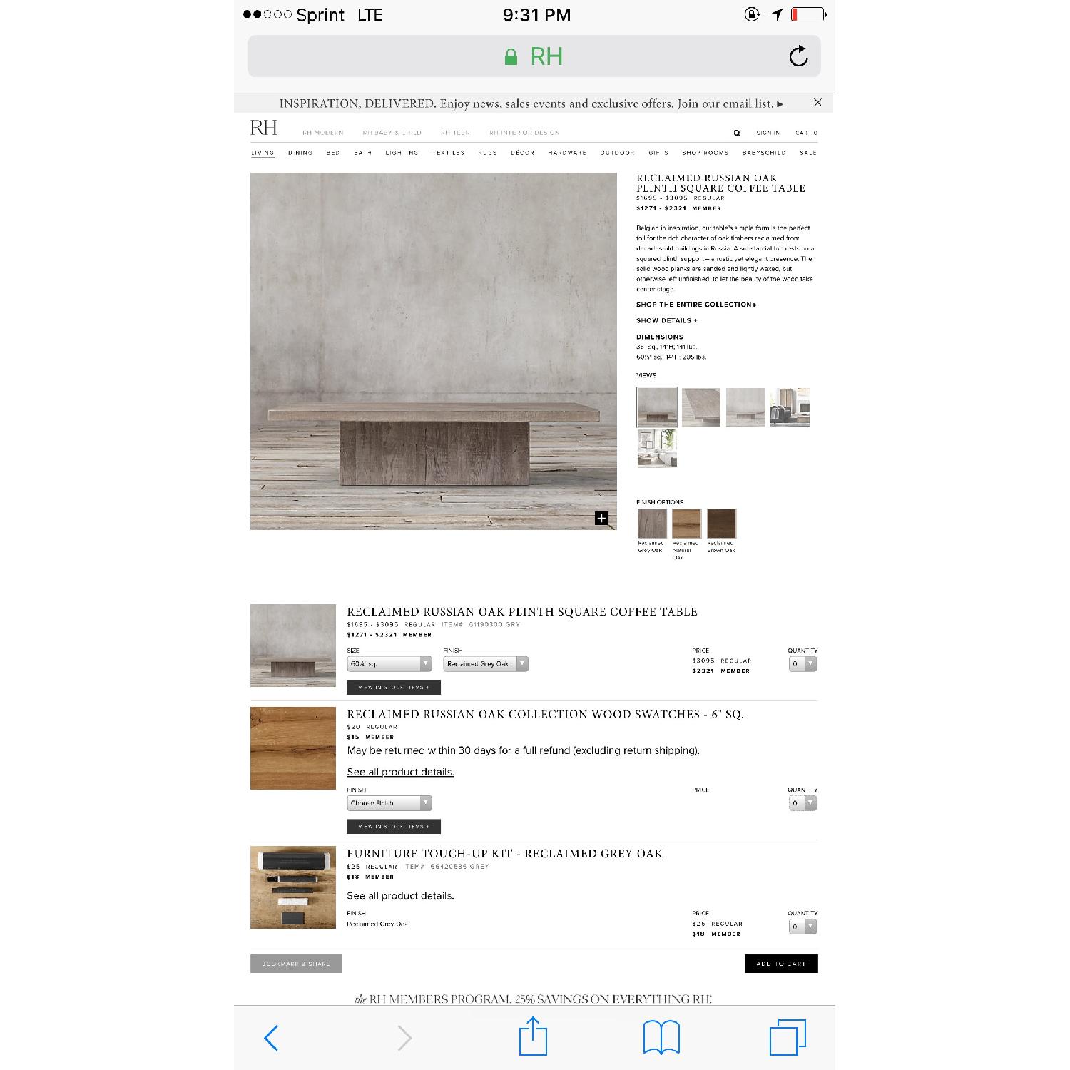 Restoration Hardware Reclaimed Russian Oak Plinth Square Cof - image-1