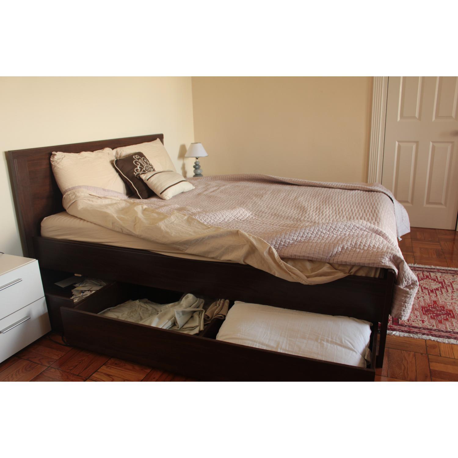 Ikea Brusali Bed Frame w/ 4 Storage Boxes in Brown & Lury AptDeco