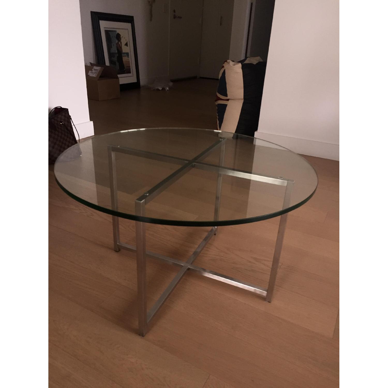 Room & Board Round Glass Cocktail Table w/ Stainless Steel Legs - image-5