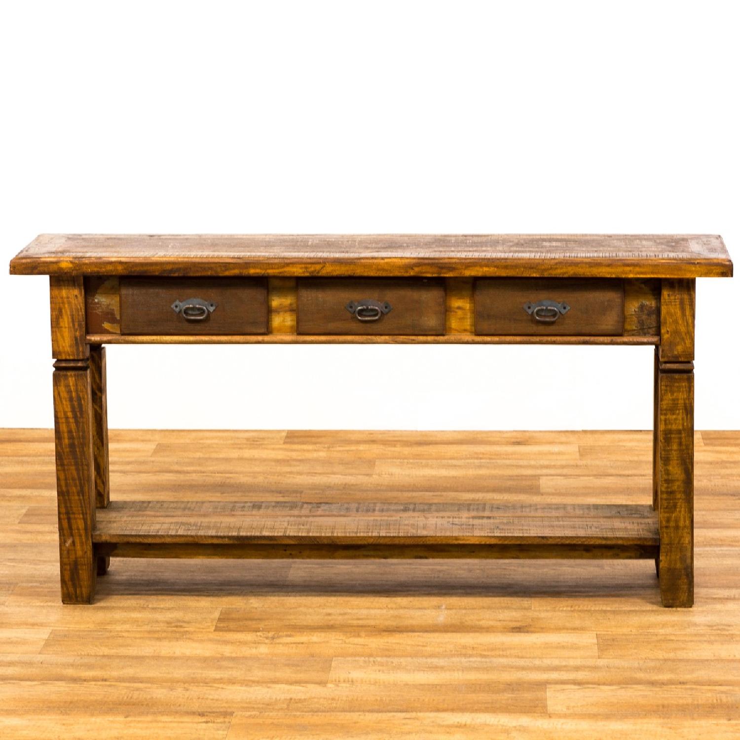 Reclaimed Peroba Wood Rustic 3 Drawer Console Table - image-1