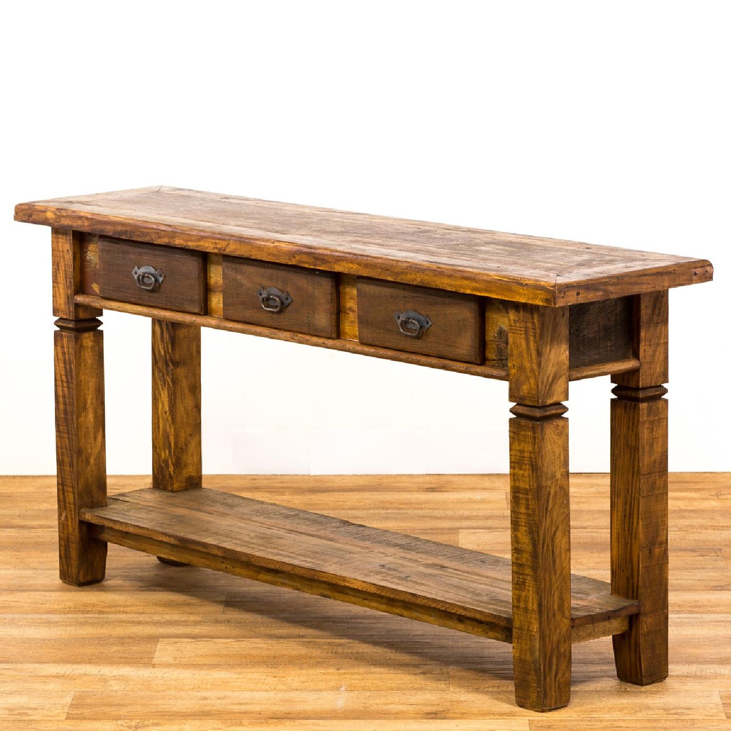 Reclaimed Peroba Wood Rustic 3 Drawer Console Table - image-3