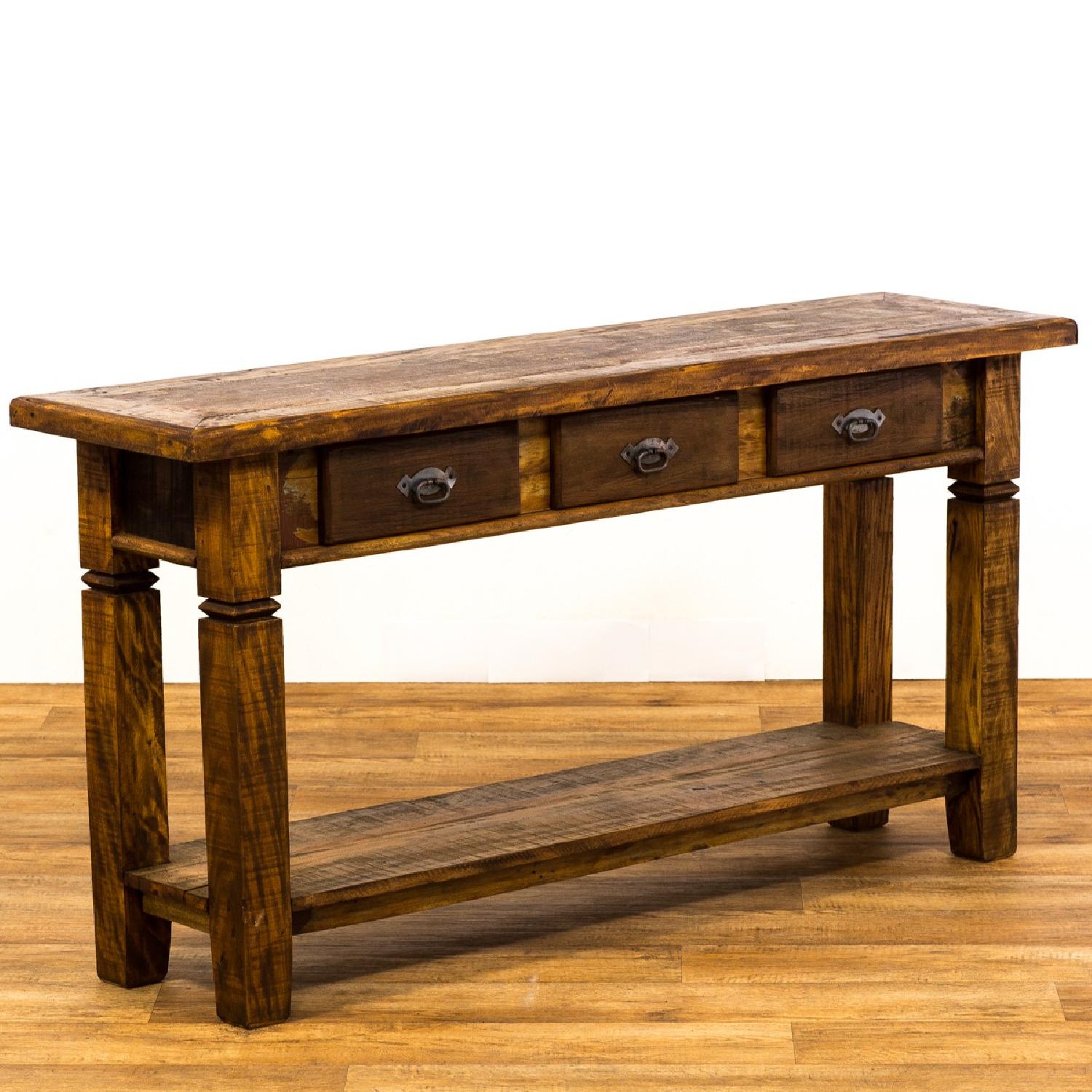 Reclaimed Peroba Wood Rustic 3 Drawer Console Table - image-5