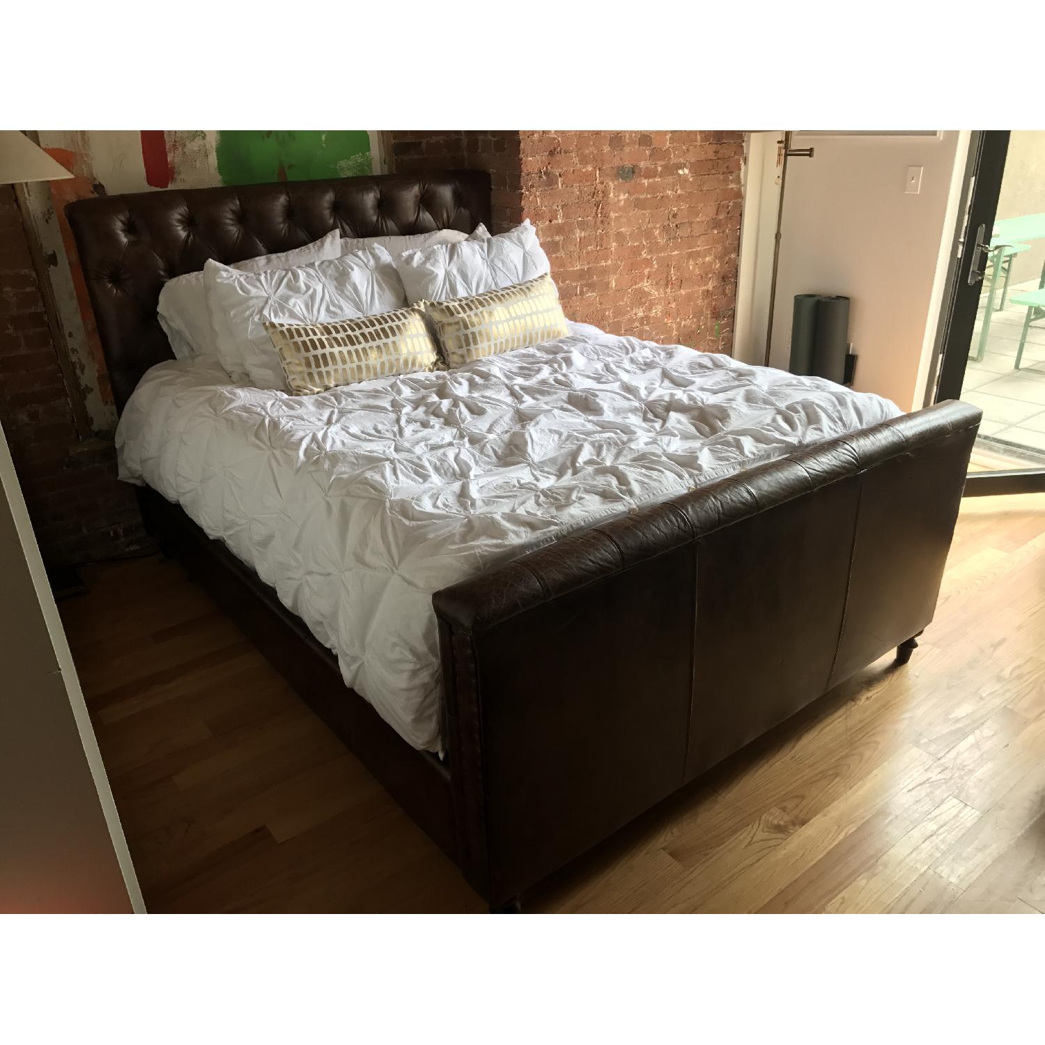 Leather Chesterfield Restoration Hardware Bed Frame w/ Headboard - image-1