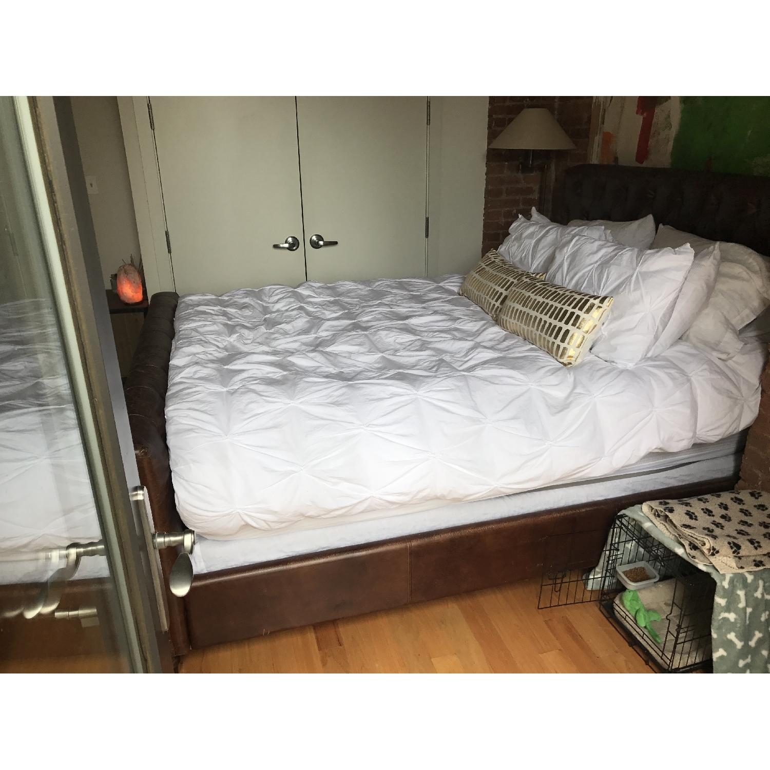 Leather Chesterfield Restoration Hardware Bed Frame w/ Headboard - image-3