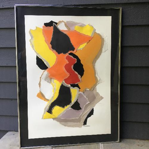 Used Vintage Abstract Painting - Paper Assemblage Collage for sale on AptDeco
