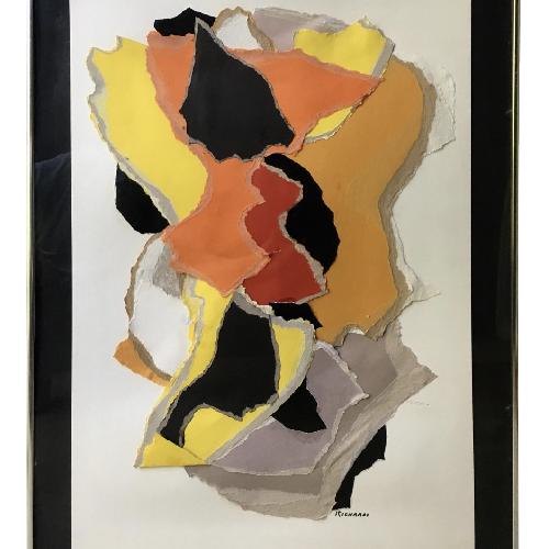 Used Vintage Abstract Painting - Paper Assemblage Collage for sale on AptDeco