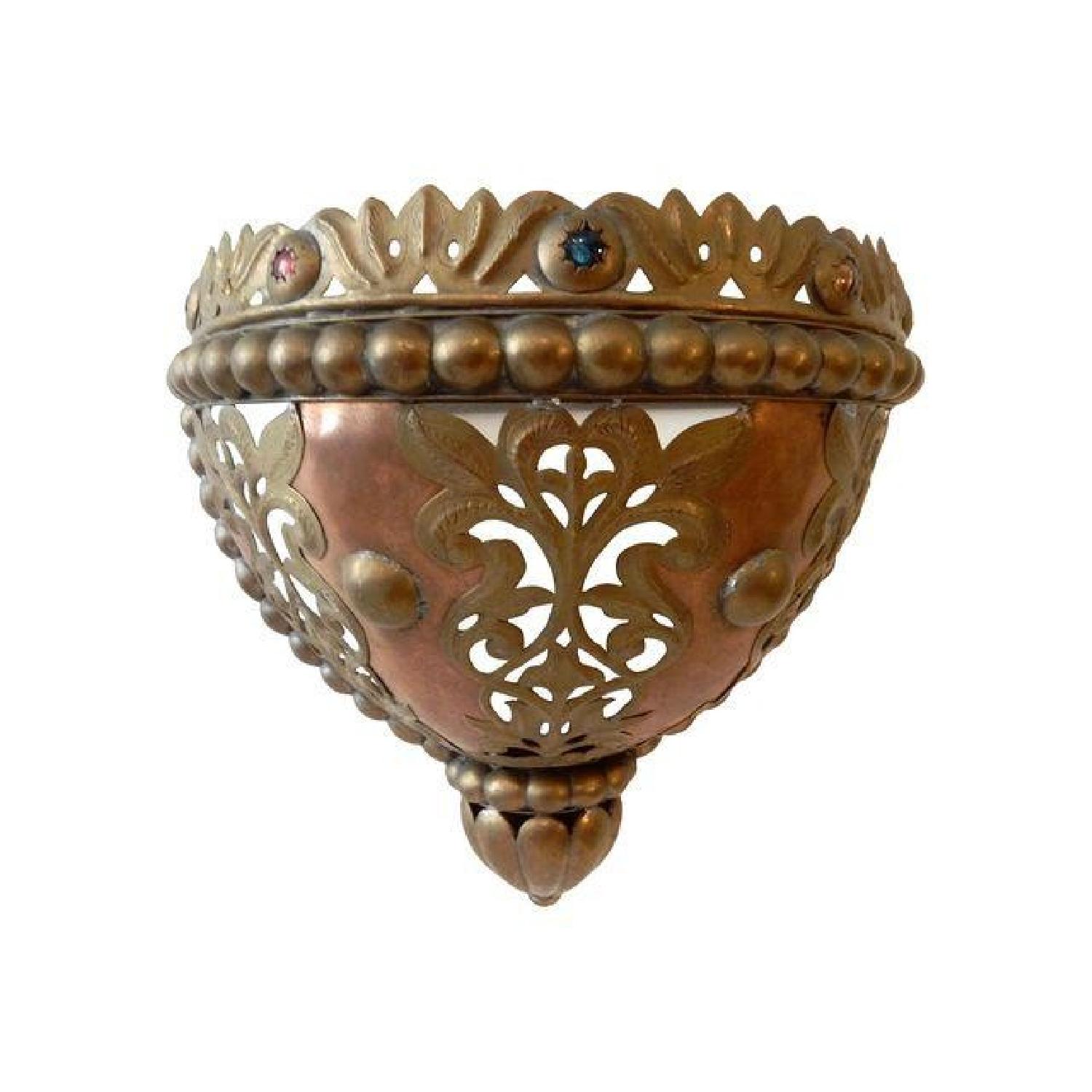 Moroccan Brass Half Moon Wall Sconce - image-0