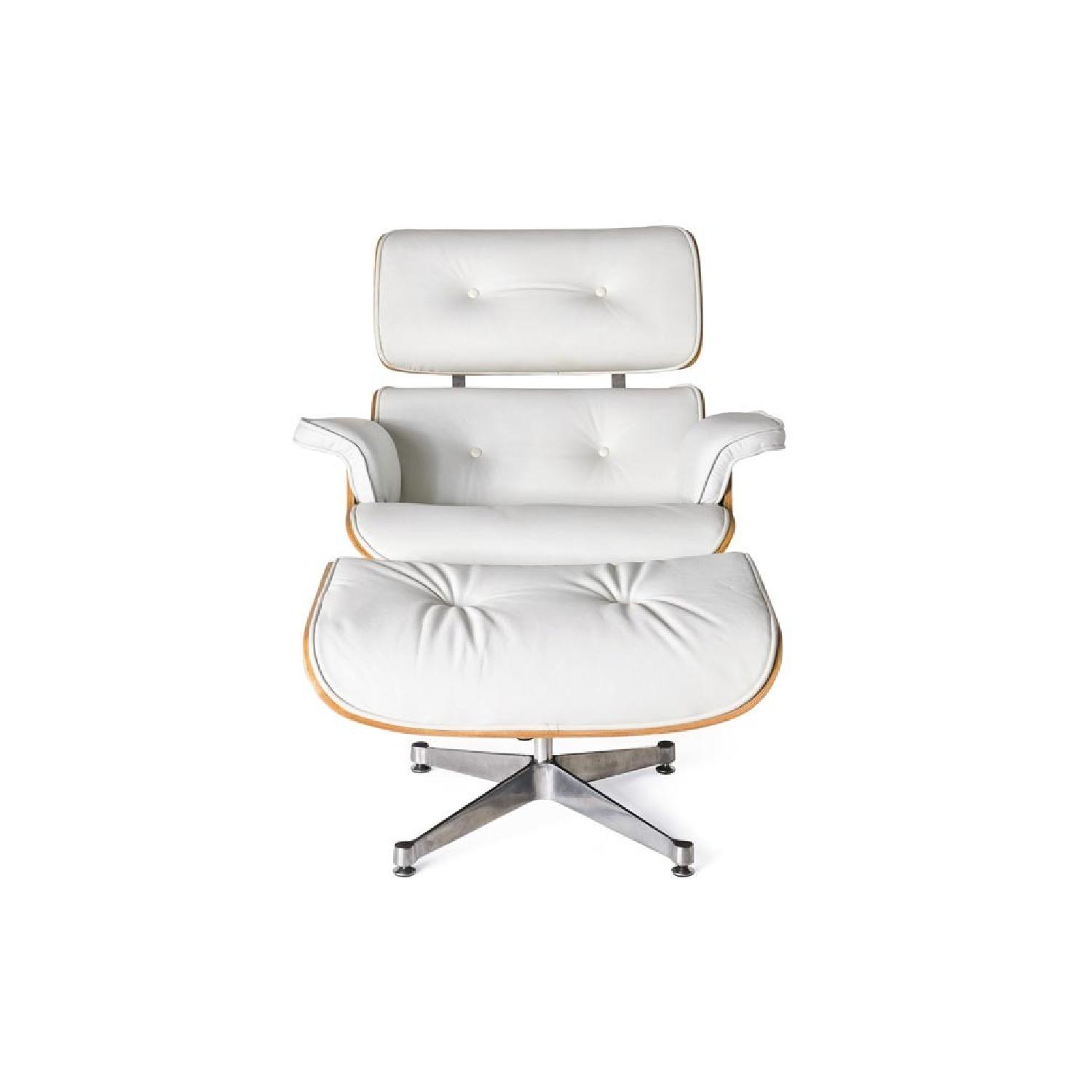 Eames Lounge Chair Replica in White w/ Silver Base - image-0