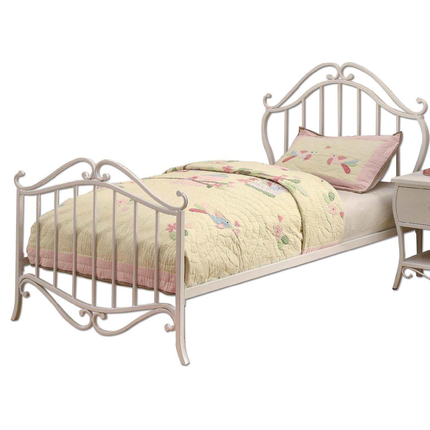 Twin Size White Metal Platform Bed in French Country Style D AptDeco