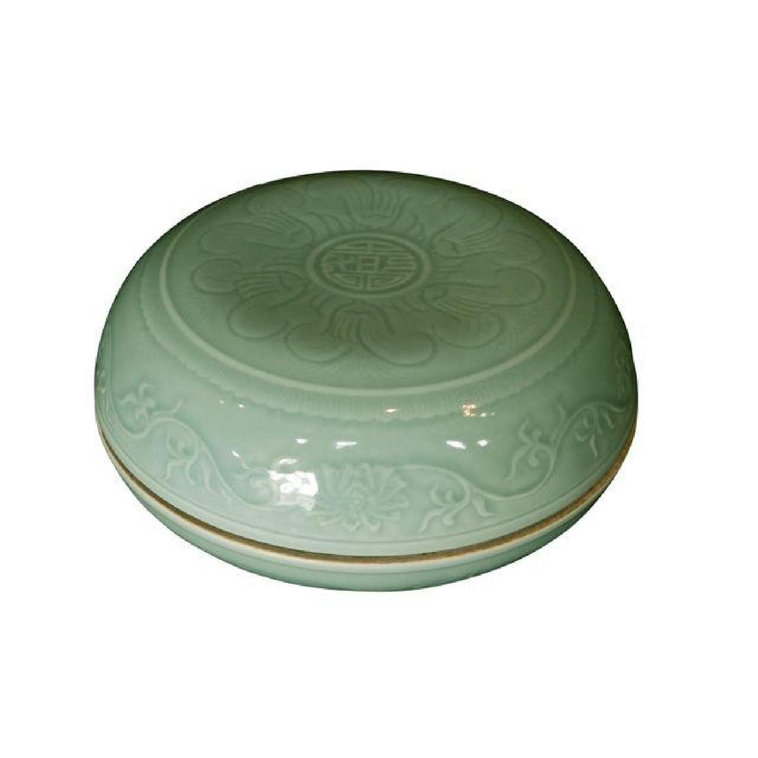 Hand Carved Porcelain Celadon Box - image-6