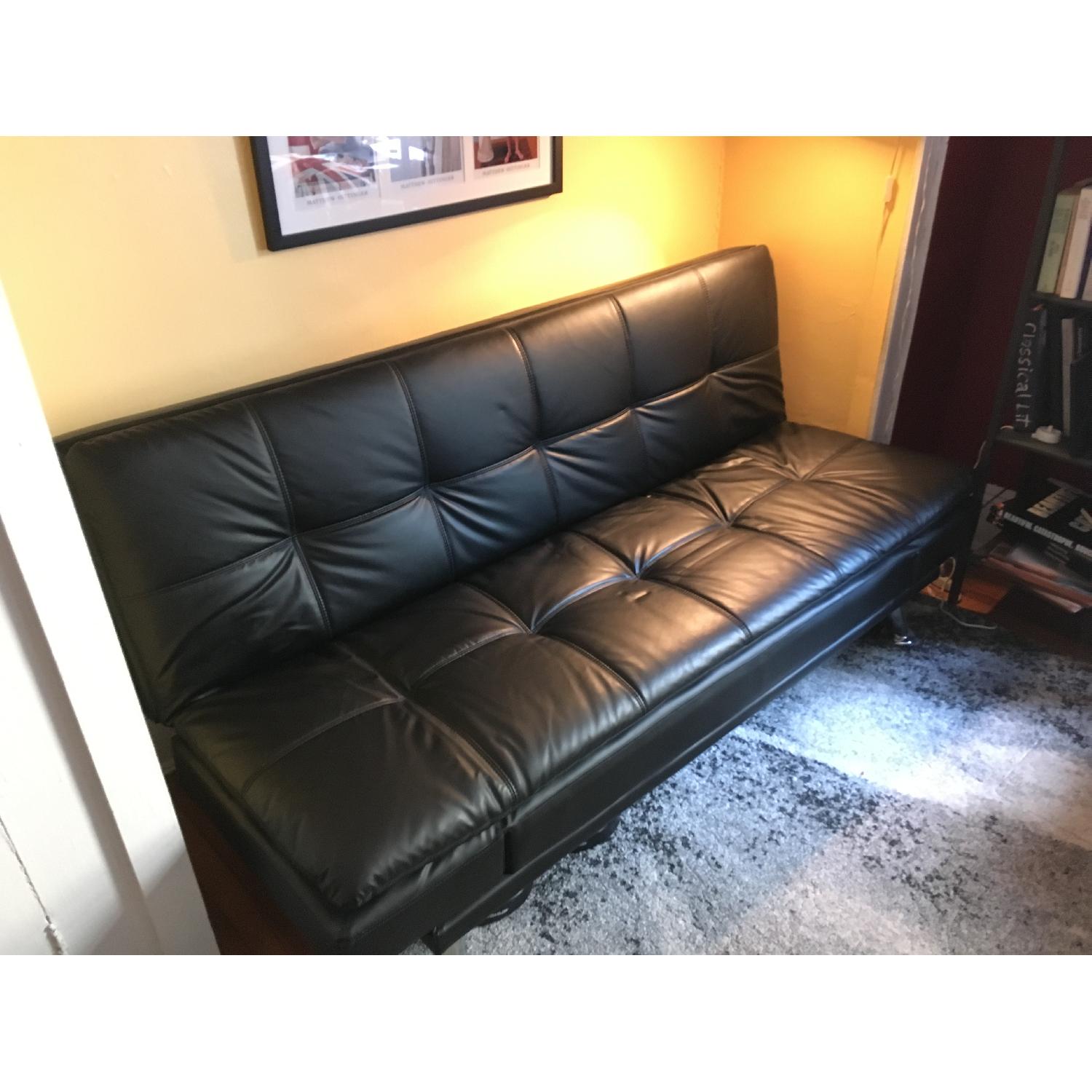Serta Black PVC Leather Sleeper Sofa/Futon - image-2