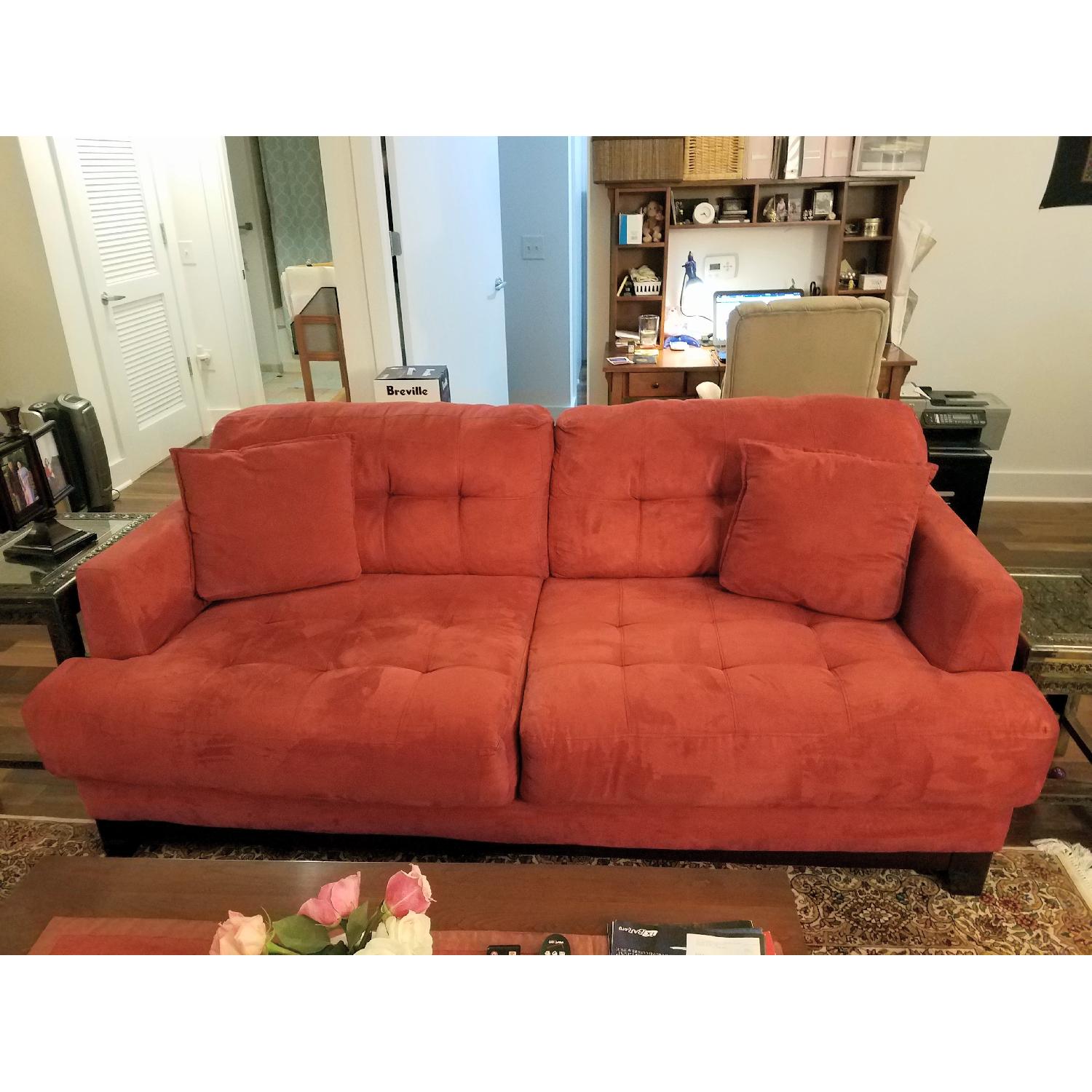 Value City Furniture Red Microfiber Sofa - image-1