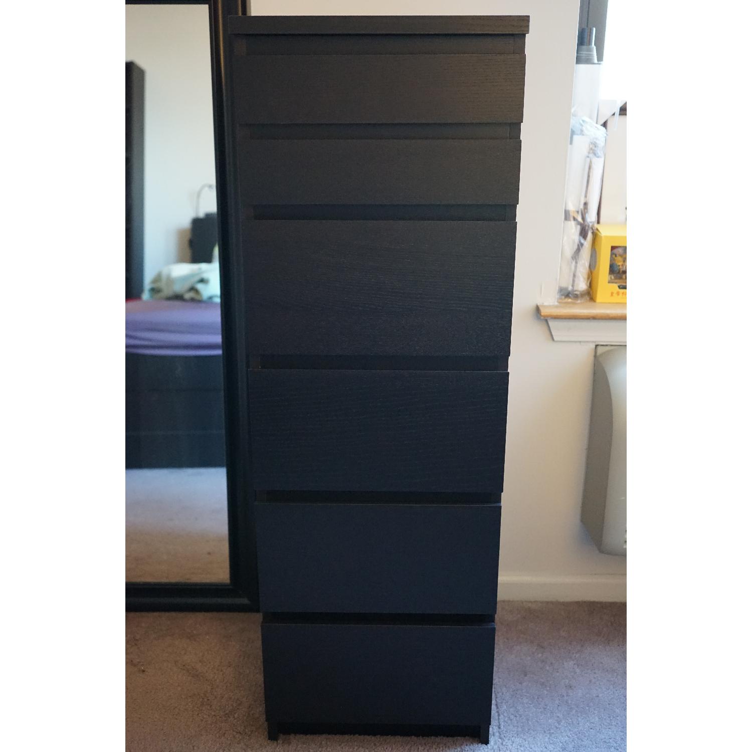 Ikea Malm Black 6-Drawer Chest w/ Mirror Glass - image-1