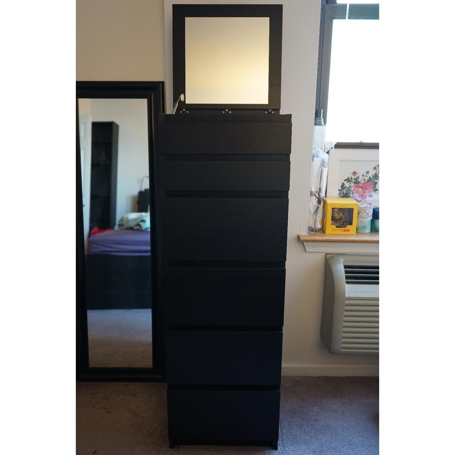 Ikea Malm Black 6-Drawer Chest w/ Mirror Glass - image-2