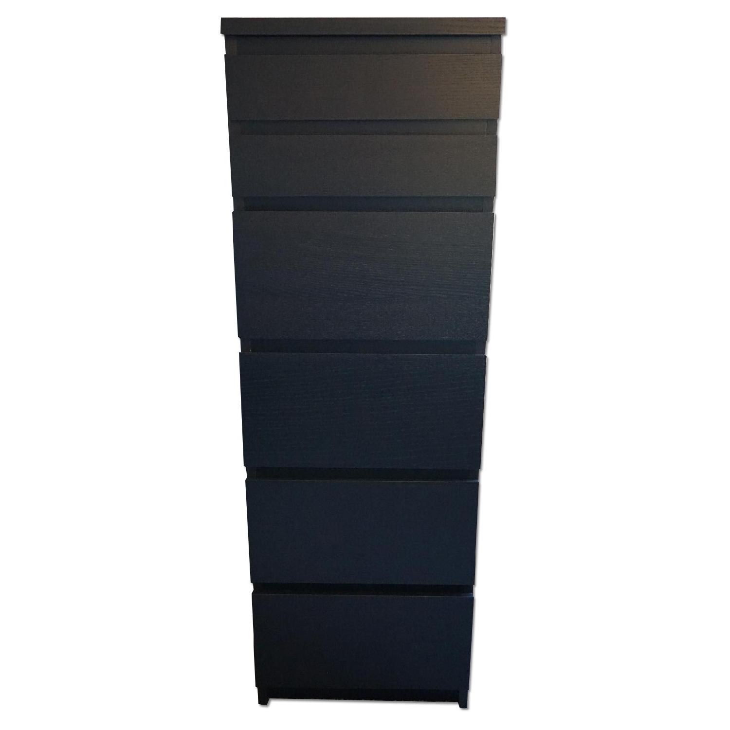 Ikea Malm Black 6-Drawer Chest w/ Mirror Glass - image-0
