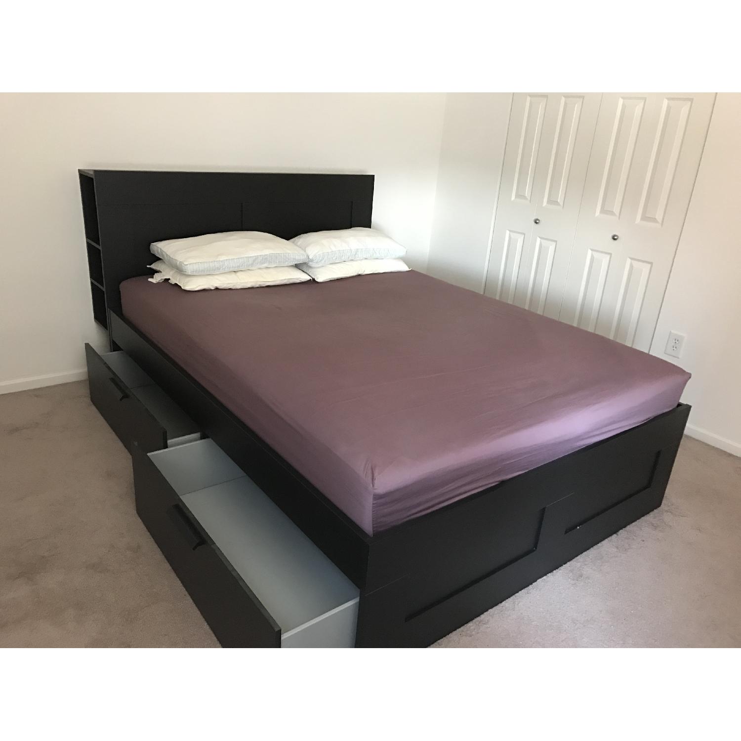 Ikea Brimnes Storage Bed Frame w/ Headboard & Luroy Slatted AptDeco