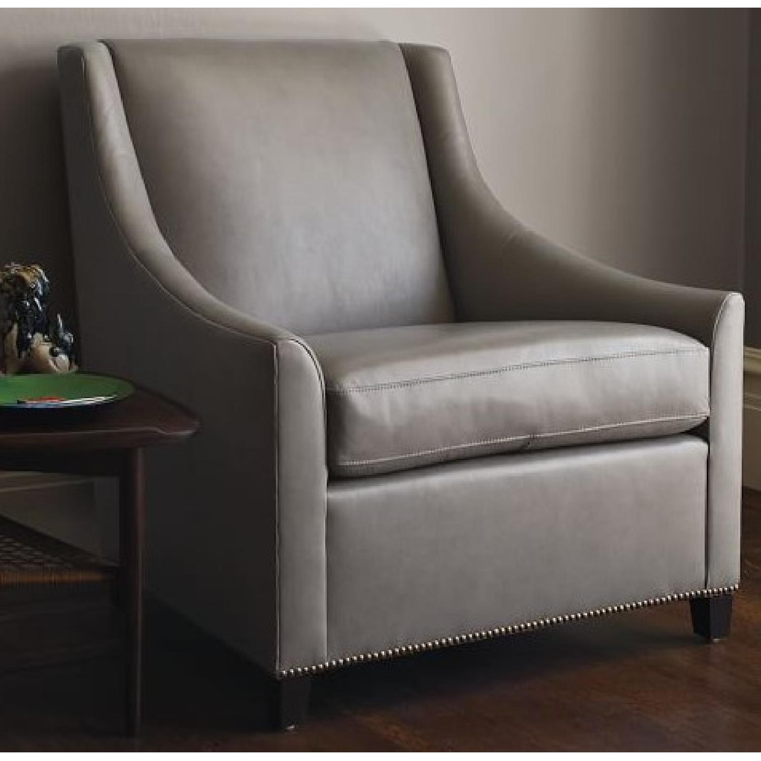 West Elm Elephant Grey Leather Armchair - image-1