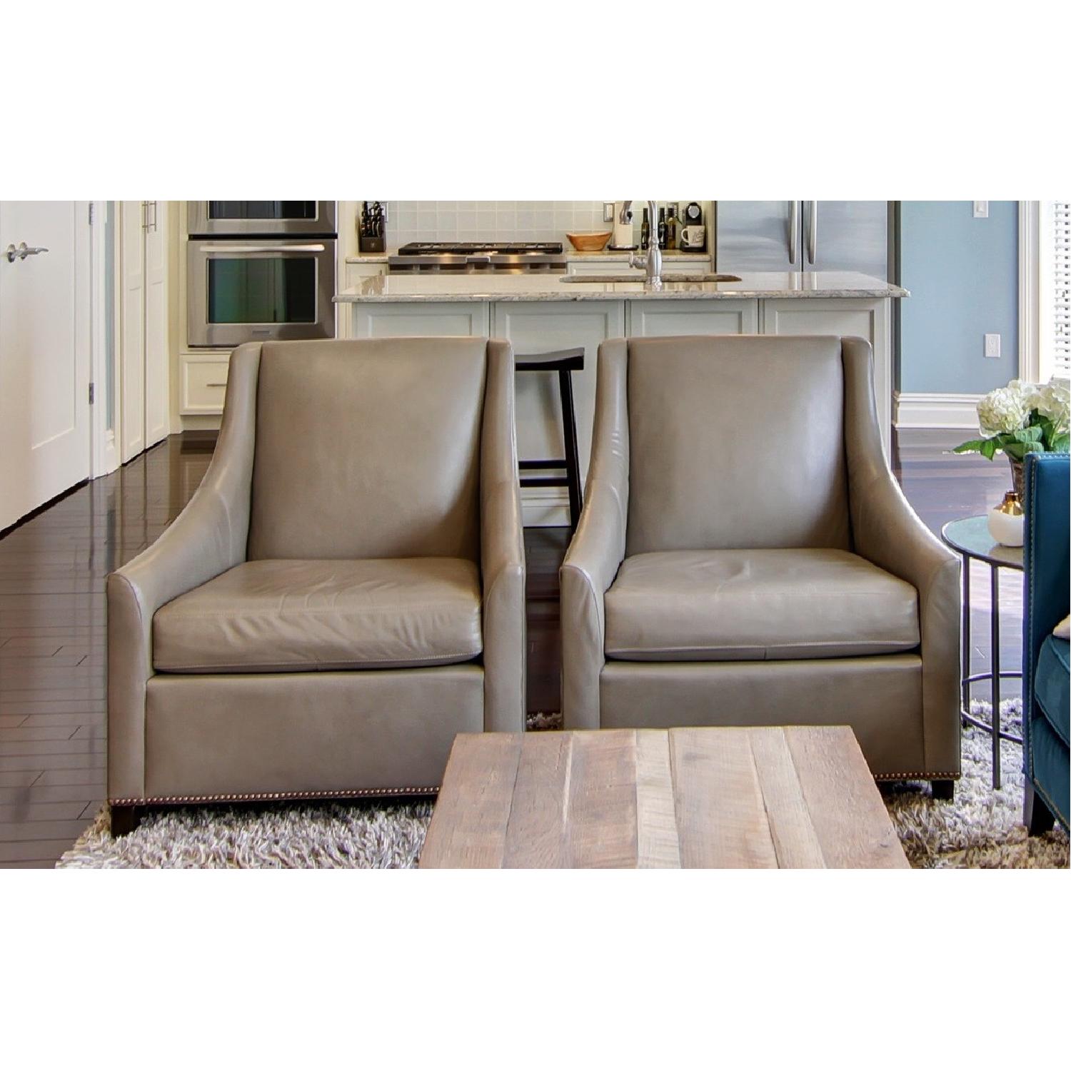 West Elm Elephant Grey Leather Armchair - image-2