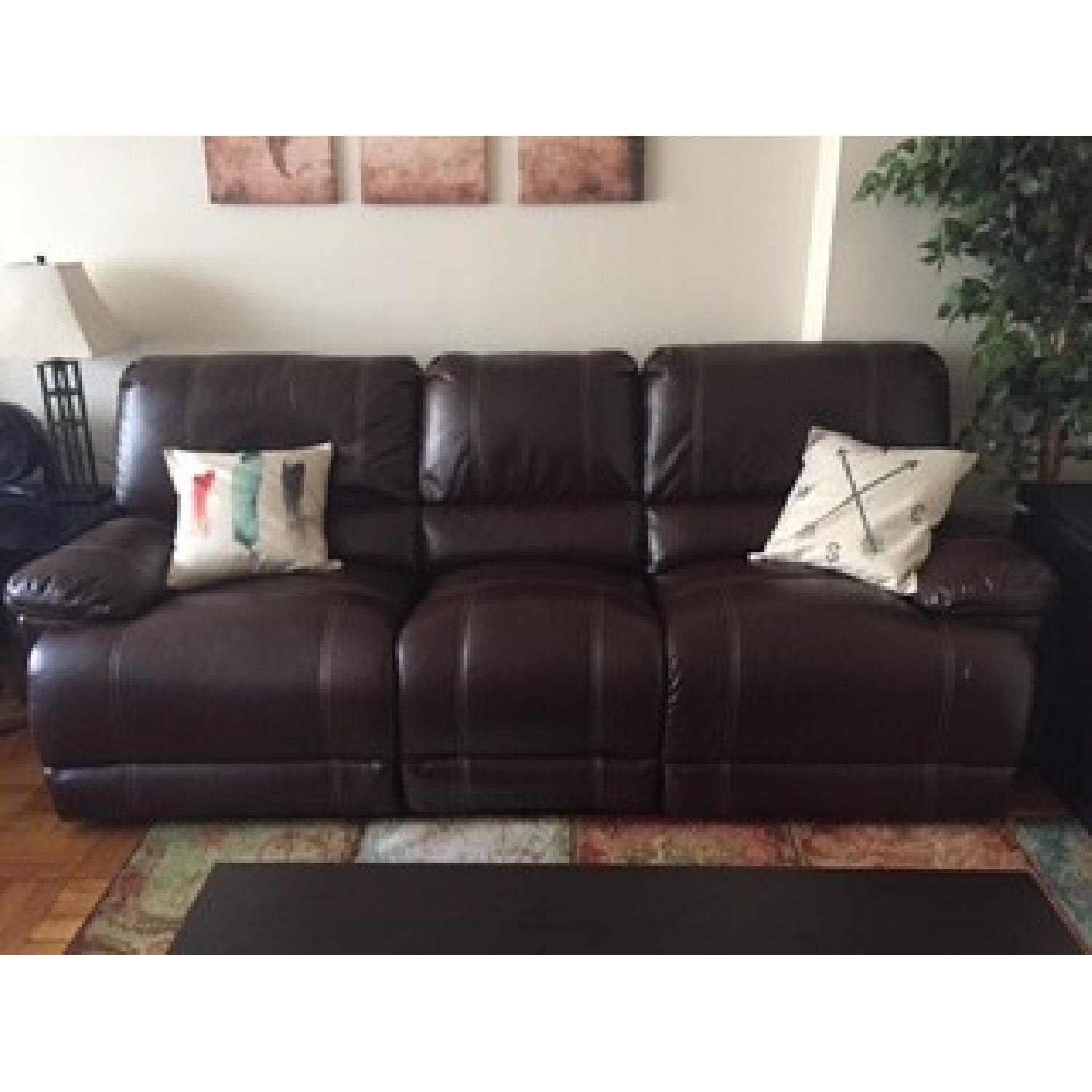Bob's Reclining Faux Brown Leather 3 Seater Couch AptDeco