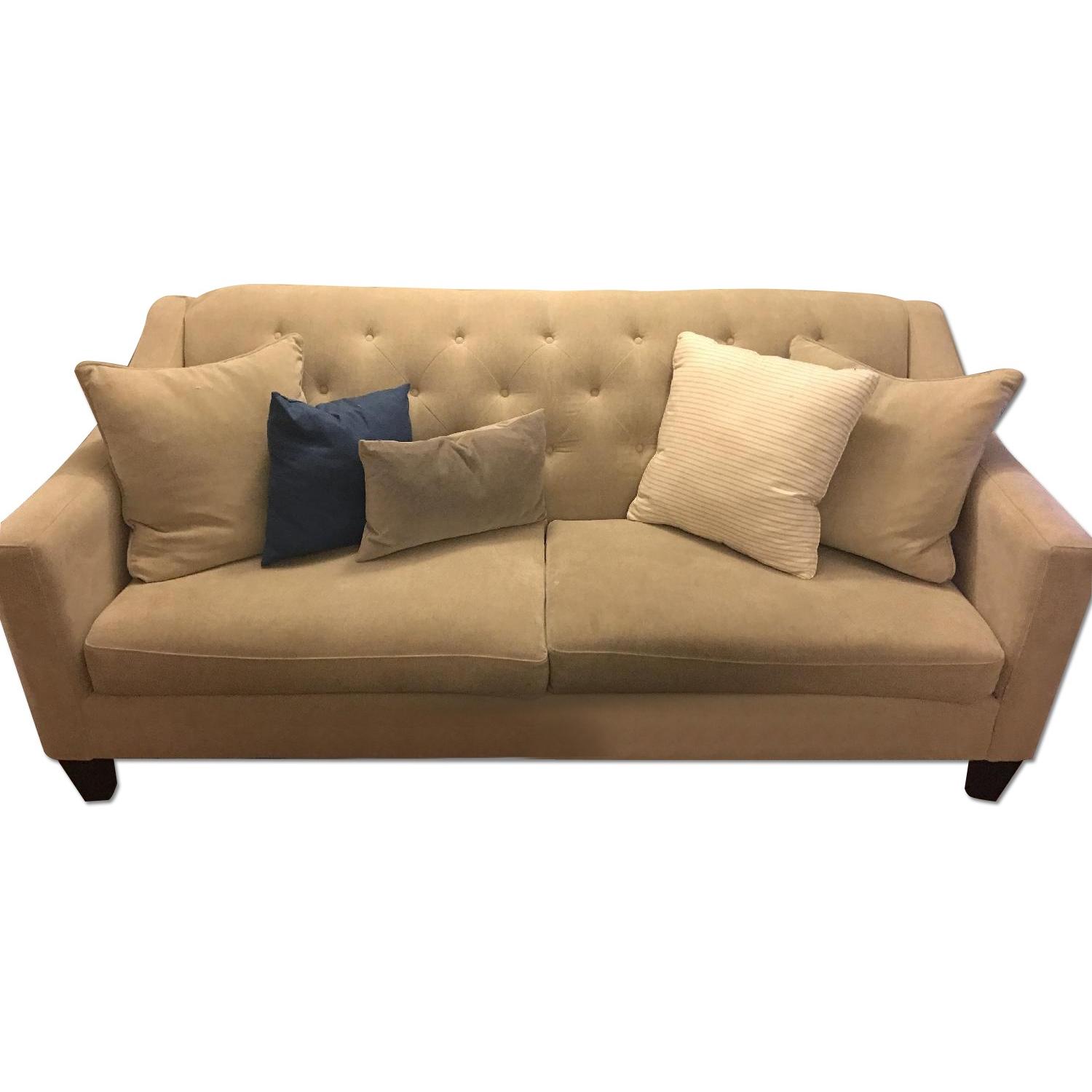 Raymour & Flanigan Tan Tufted Back Couch - image-1