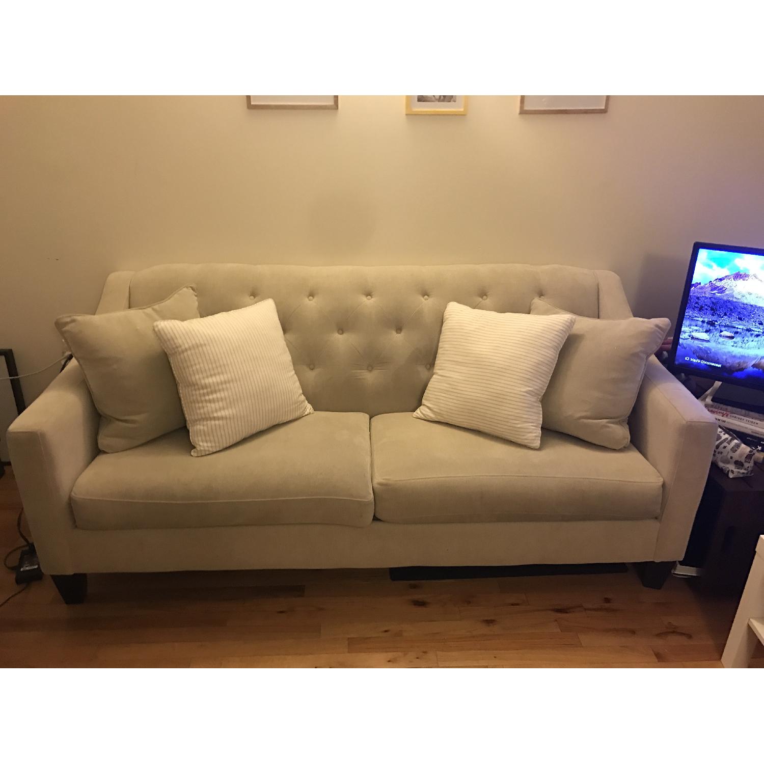 Raymour & Flanigan Tan Tufted Back Couch - image-2