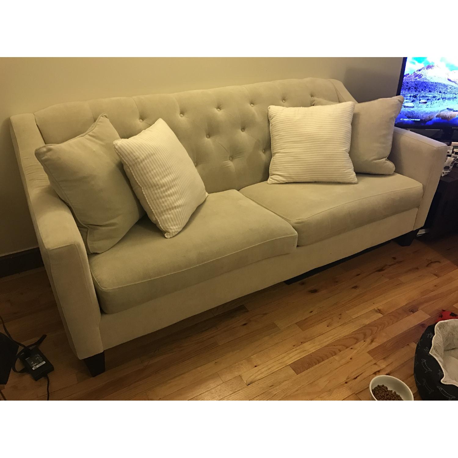 Raymour & Flanigan Tan Tufted Back Couch - image-3