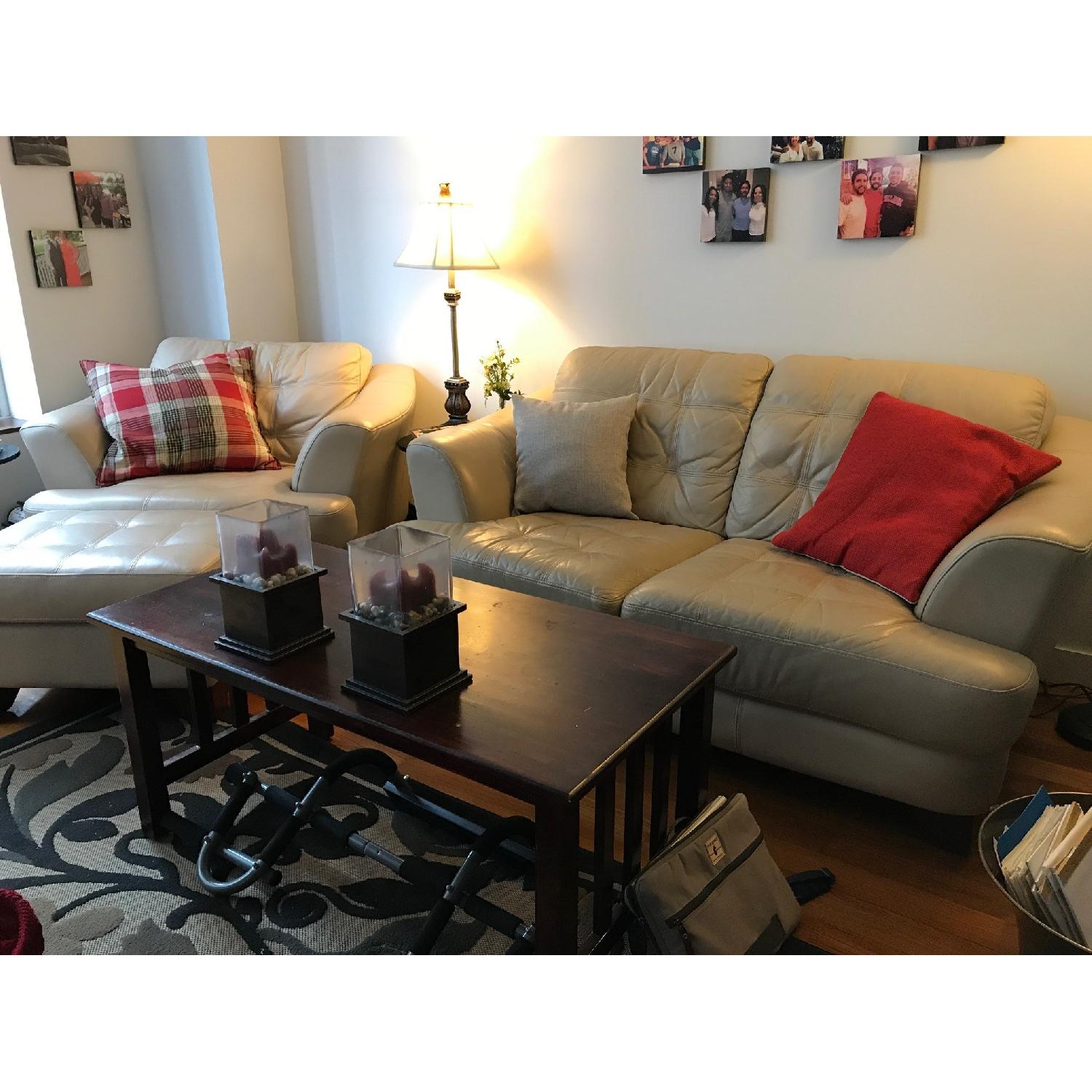Leather Loveseat + Oversized Chair & Ottoman - image-1