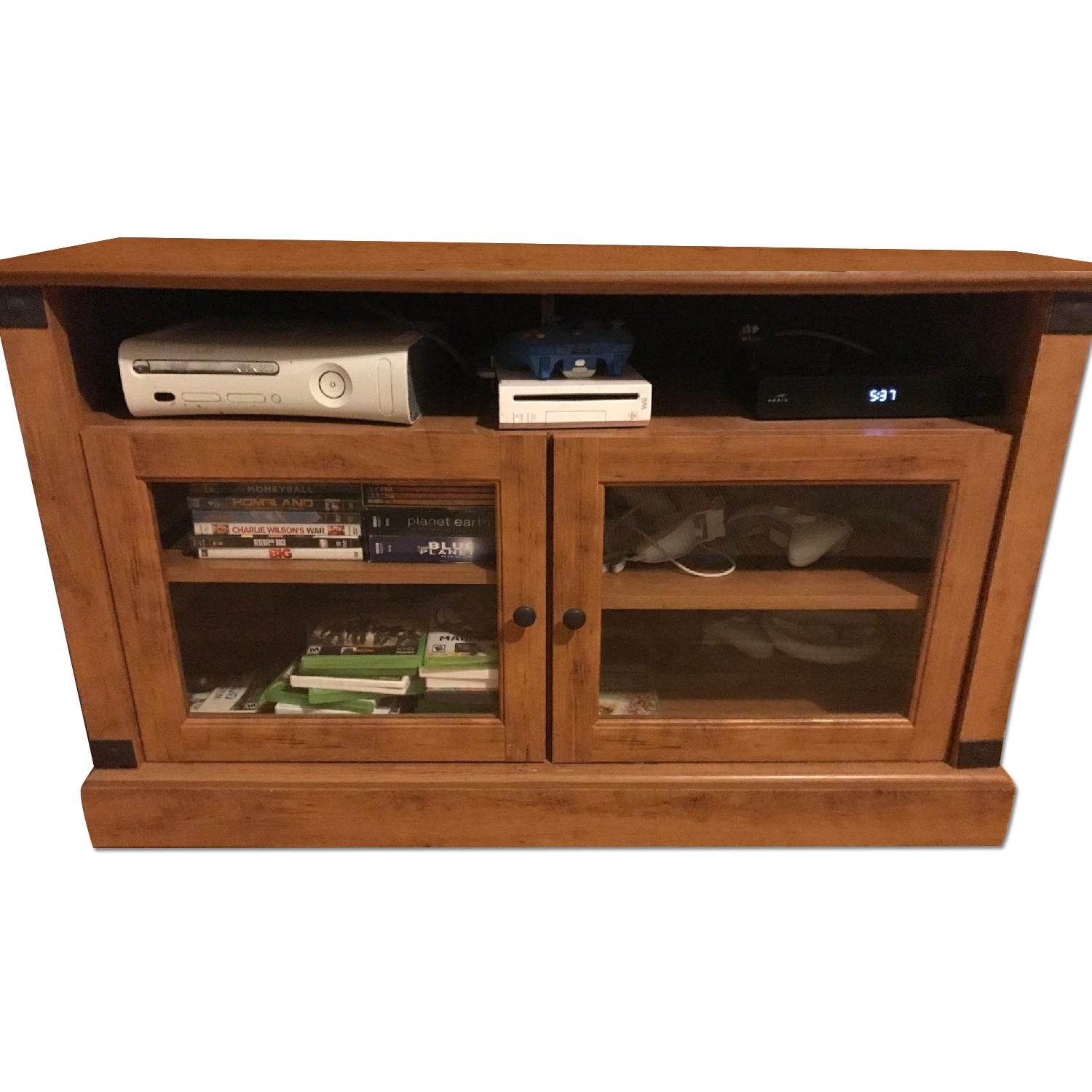 Brown TV Stand w/ Glass Doors AptDeco