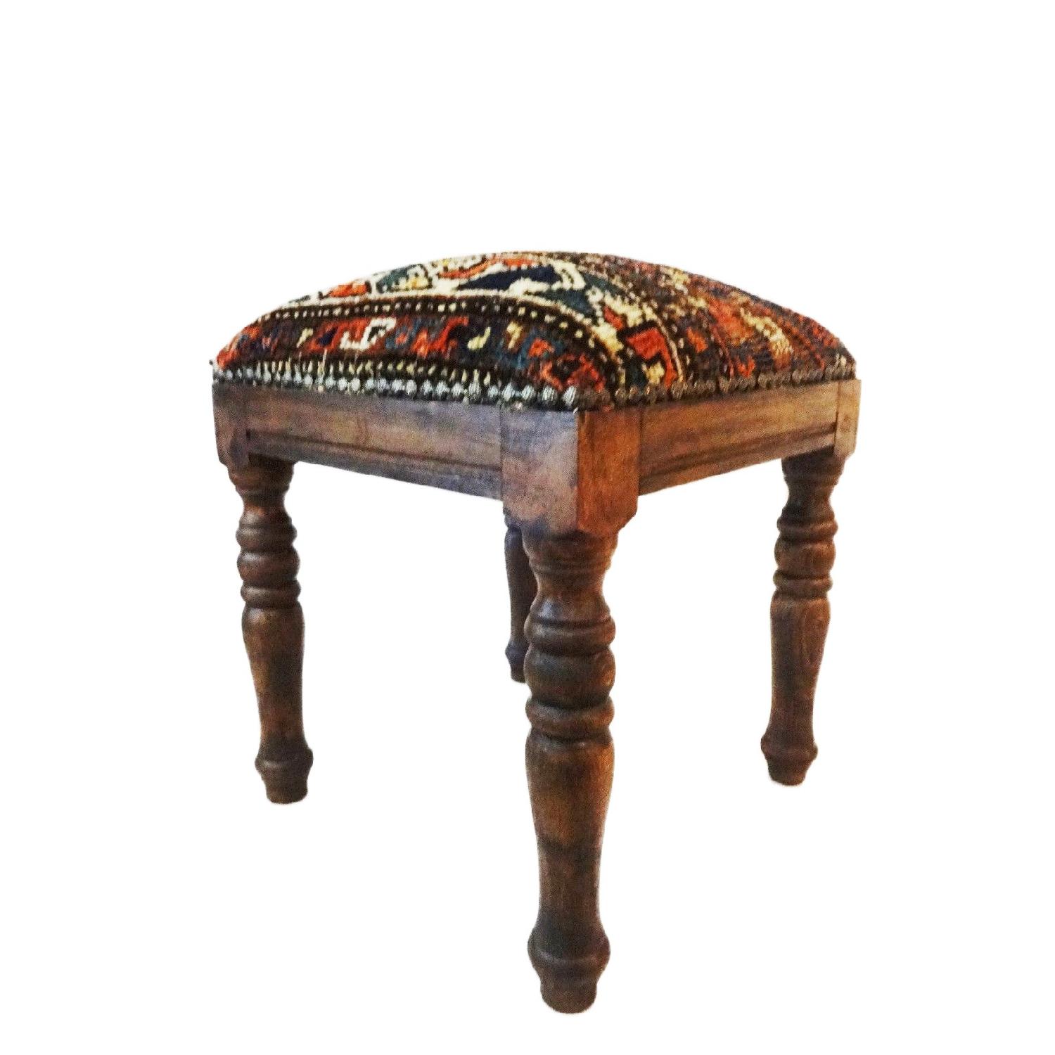 Antique Tribal Qashquai Rug Wood Stool - image-1