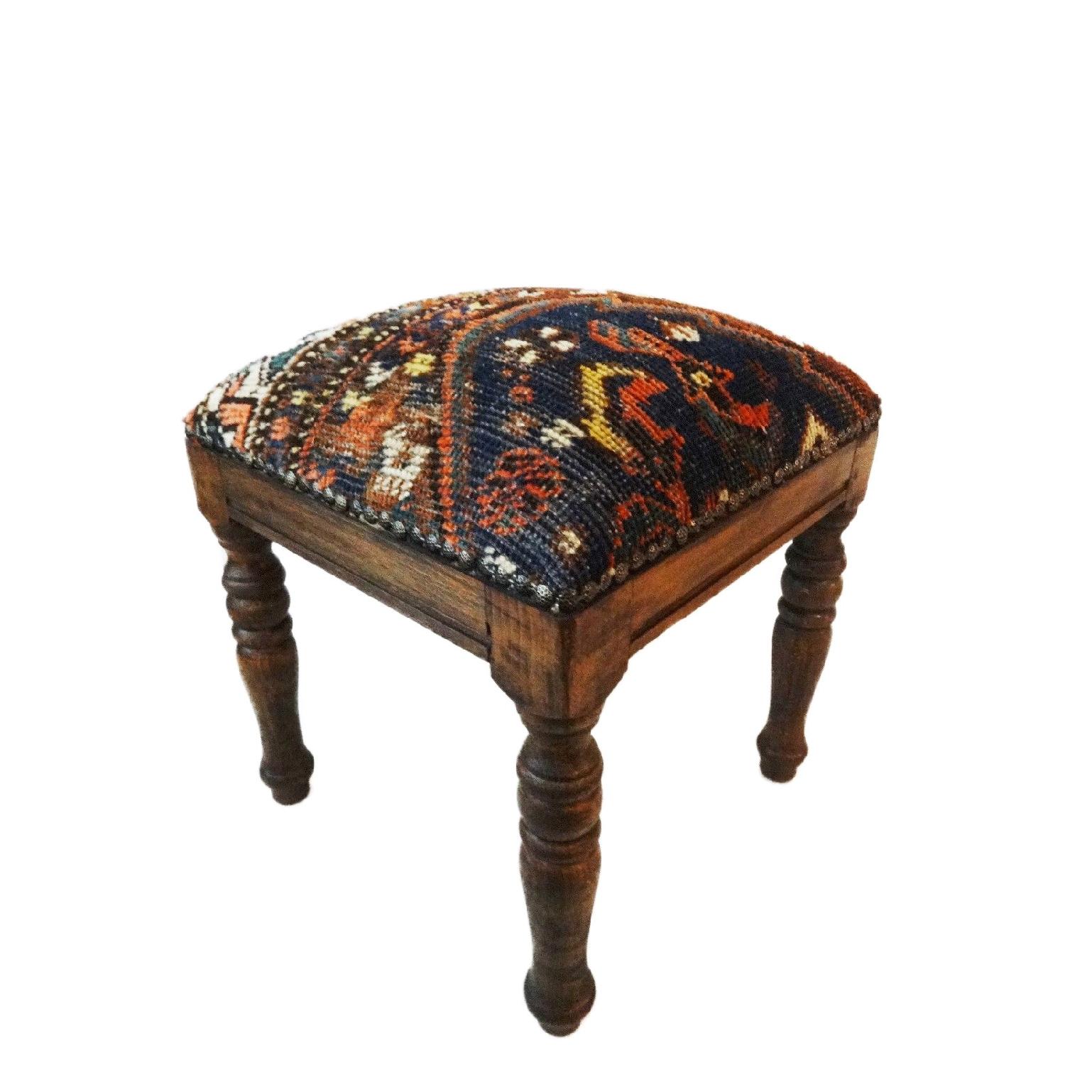 Antique Tribal Qashquai Rug Wood Stool - image-3