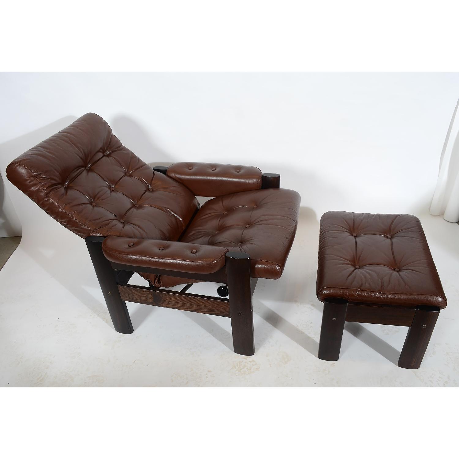 Ekornes Danish Modern Leather Stressless Amigo Reclining Chair & Ottoman - image-1