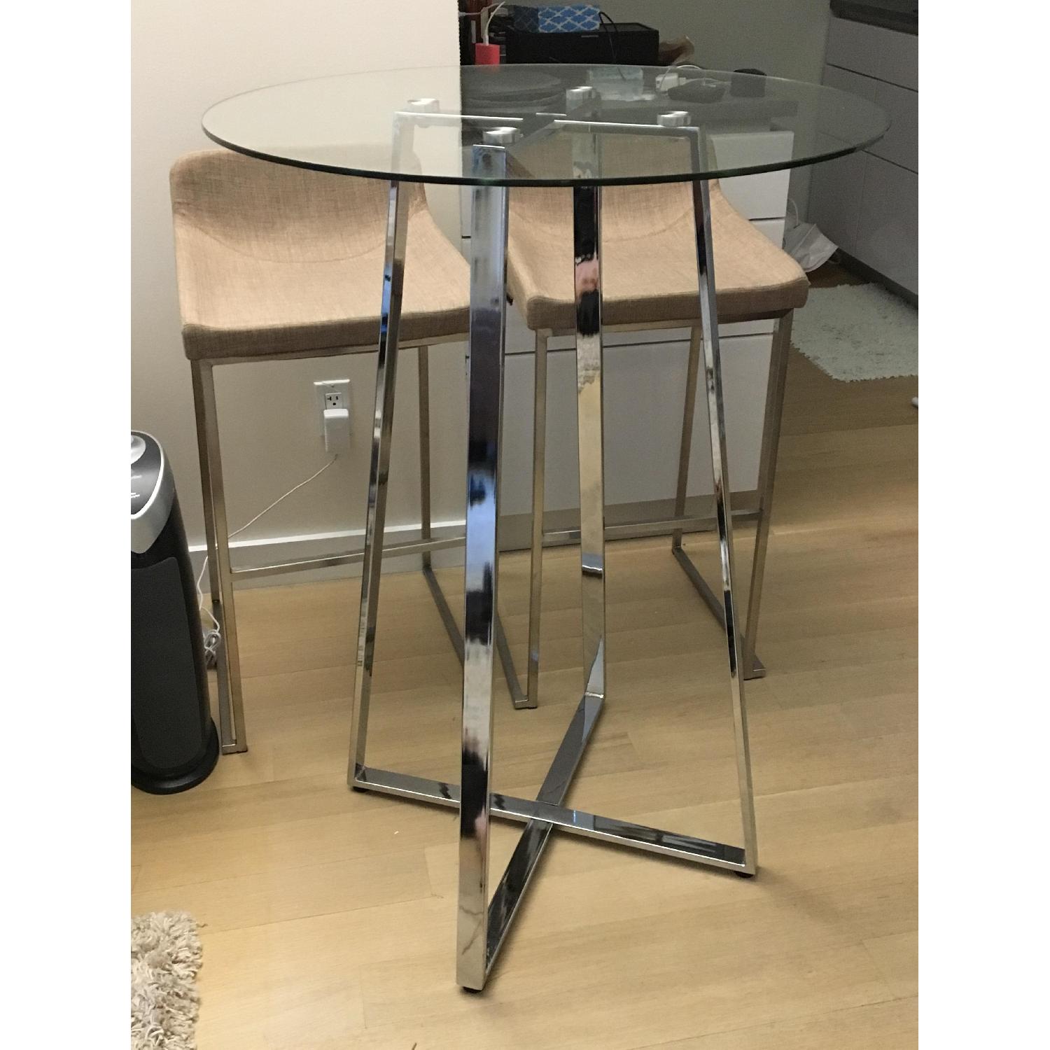 Modern Glass Top Pub Bar Table w/ 2 Modern Chairs - image-0