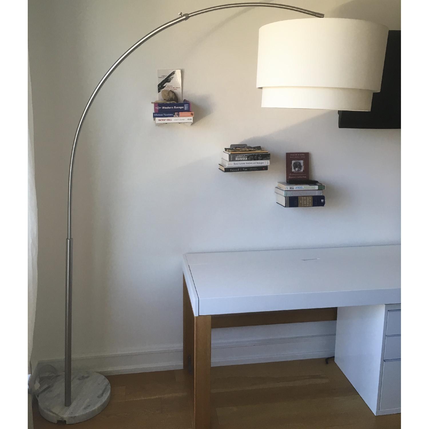Adjustable Arching Floor Lamp w/ Steel Shade & Marble Base - image-2