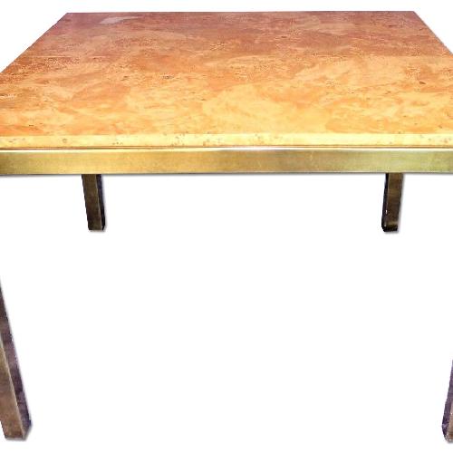 Milo Baughman Burled Wood & Brass Square Dining Table