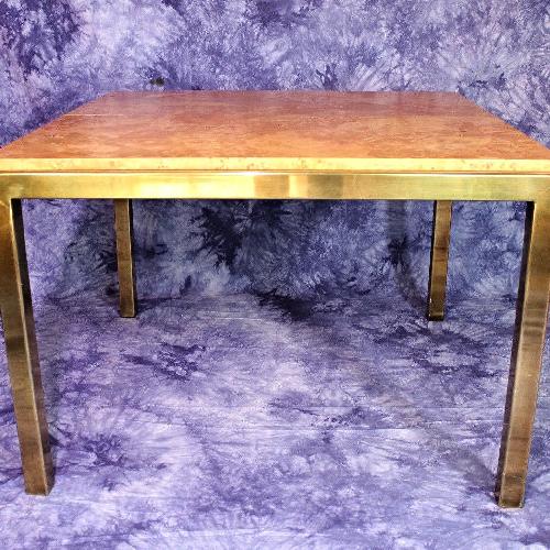 Milo Baughman Burled Wood & Brass Square Dining Table