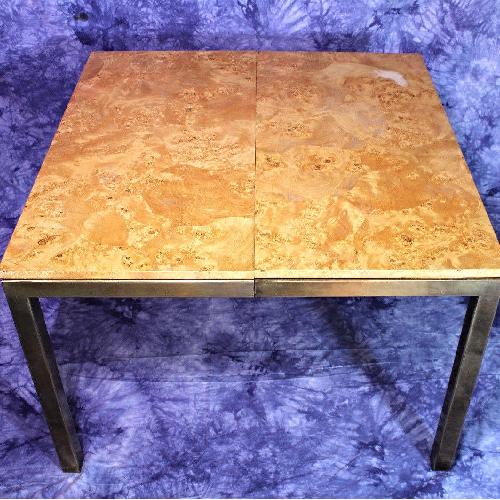 Milo Baughman Burled Wood & Brass Square Dining Table