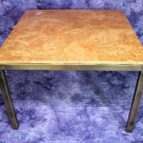 Milo Baughman Burled Wood & Brass Square Dining Table